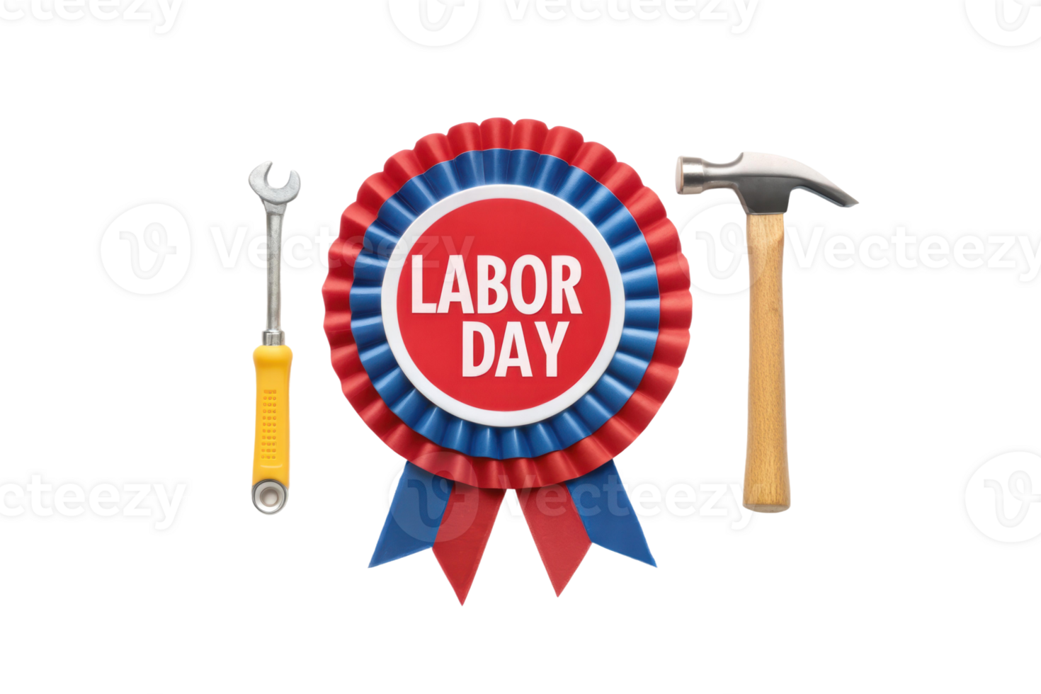 Labor Day celebration badge with tools decoration png