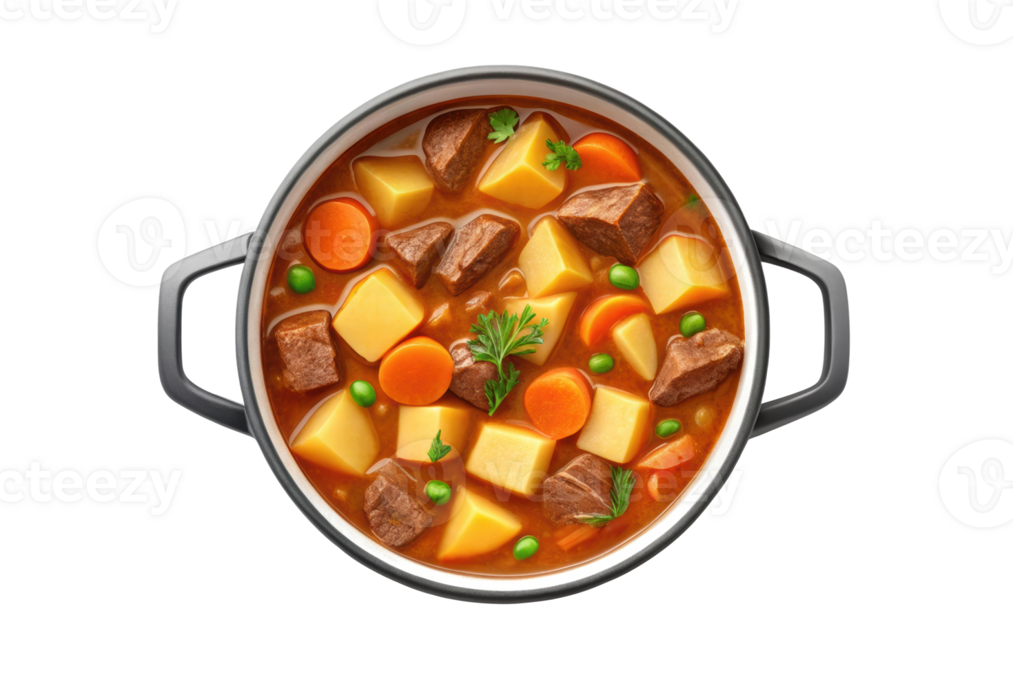 Delicious beef stew with vegetables in a pot png