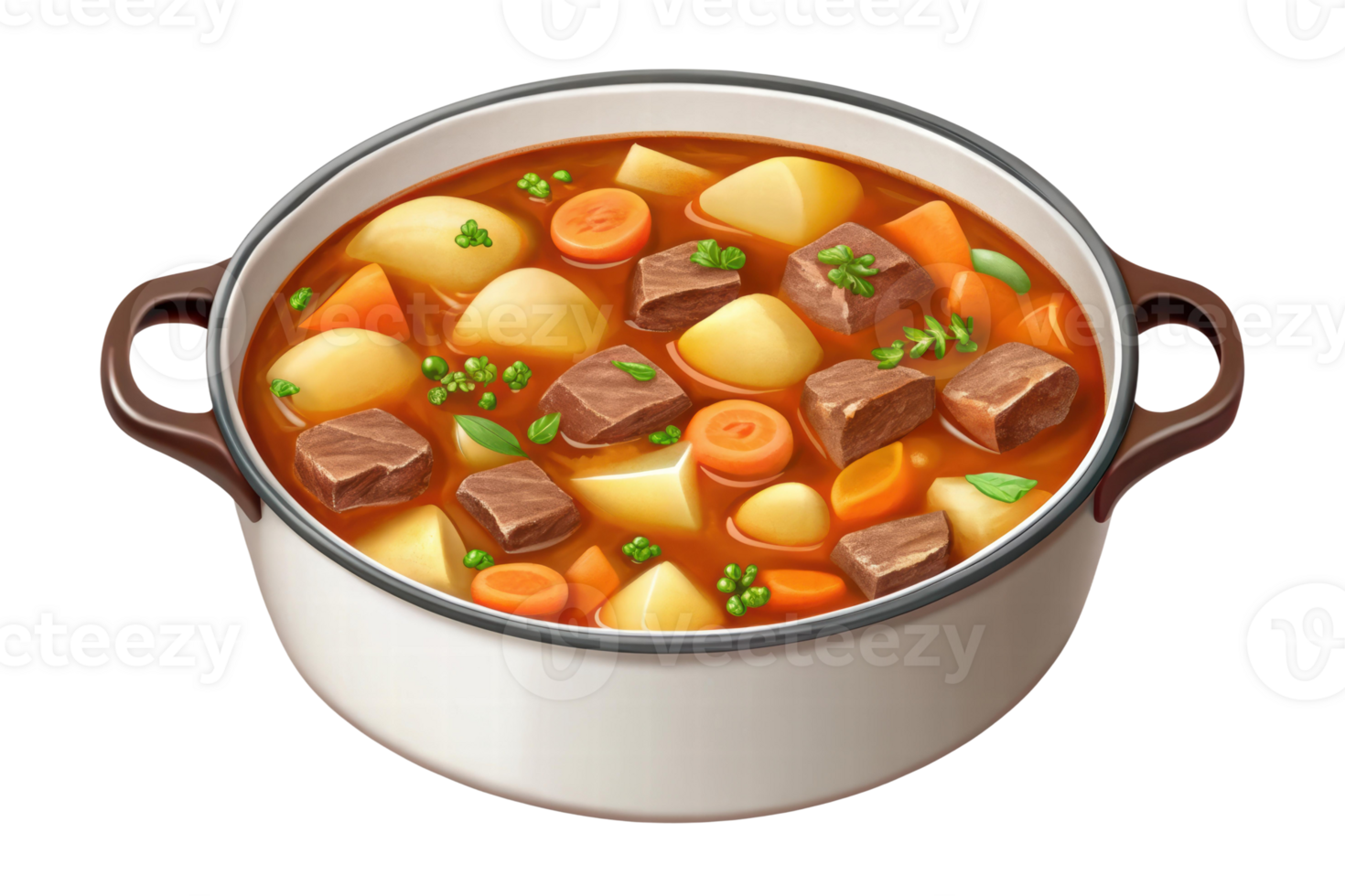 Hearty beef stew simmering in a large pot png