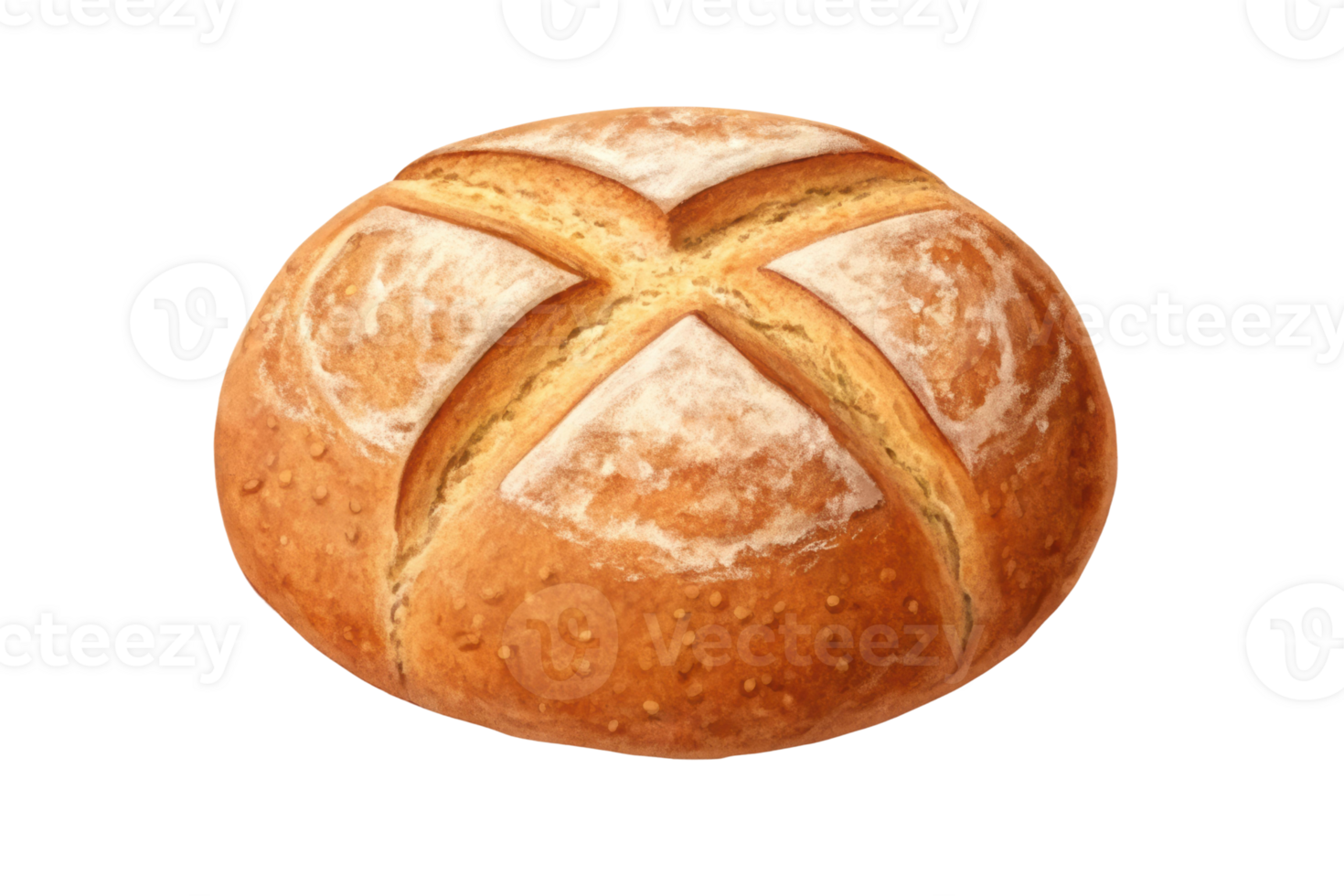 Freshly baked bread round with a cross pattern png