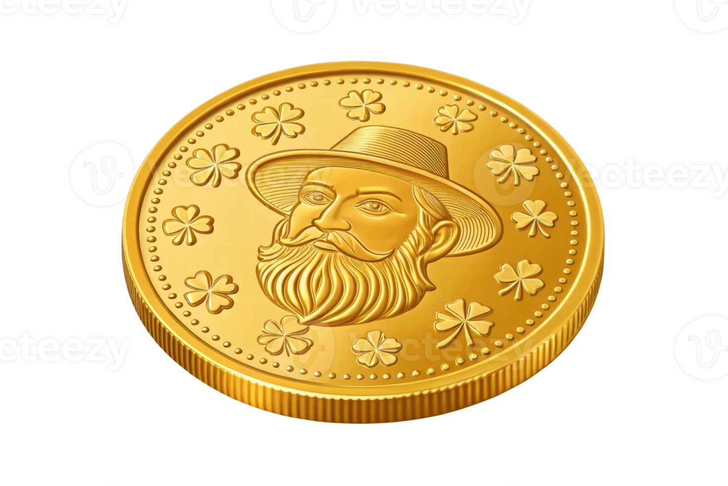 Gold coin depicting a man with a beard and hat png
