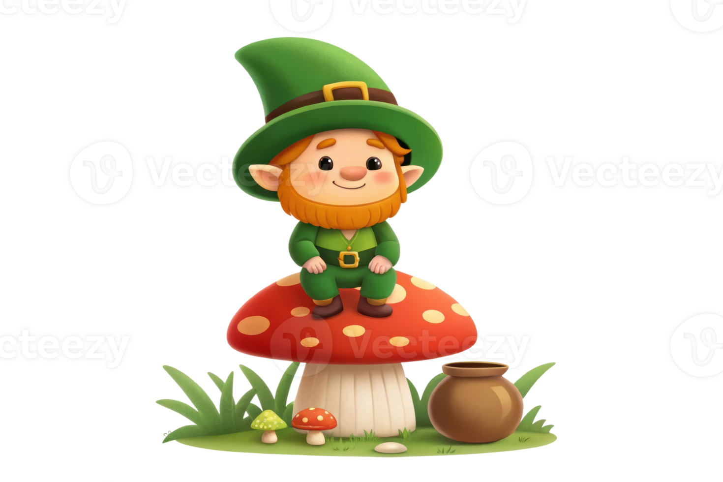 Little leprechaun sitting on a giant mushroom png