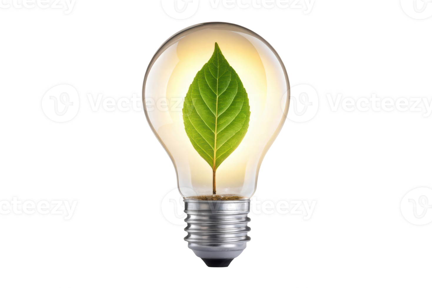 Eco-friendly bulb with green leaf png
