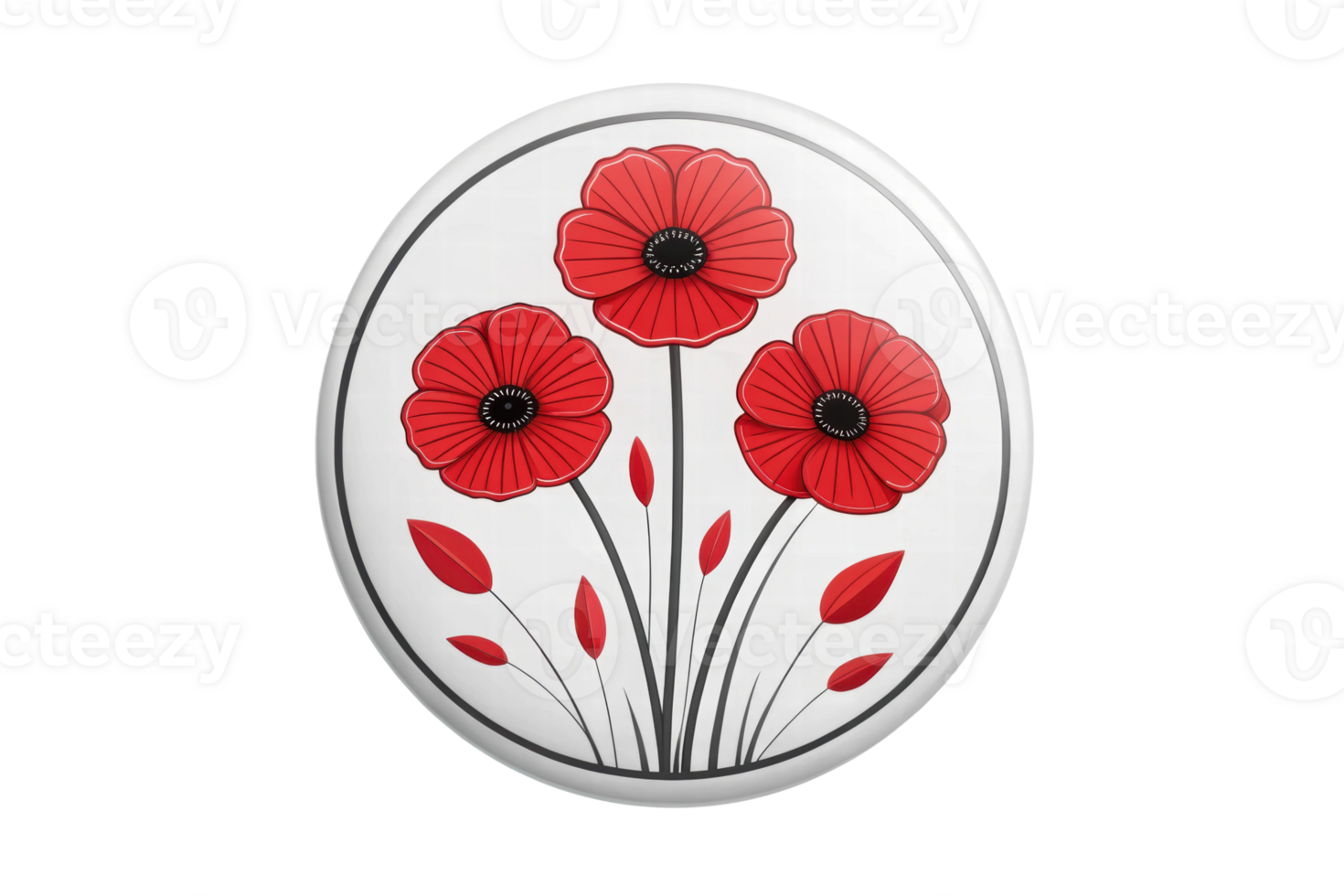 Bright red poppies on a circular decorative design png