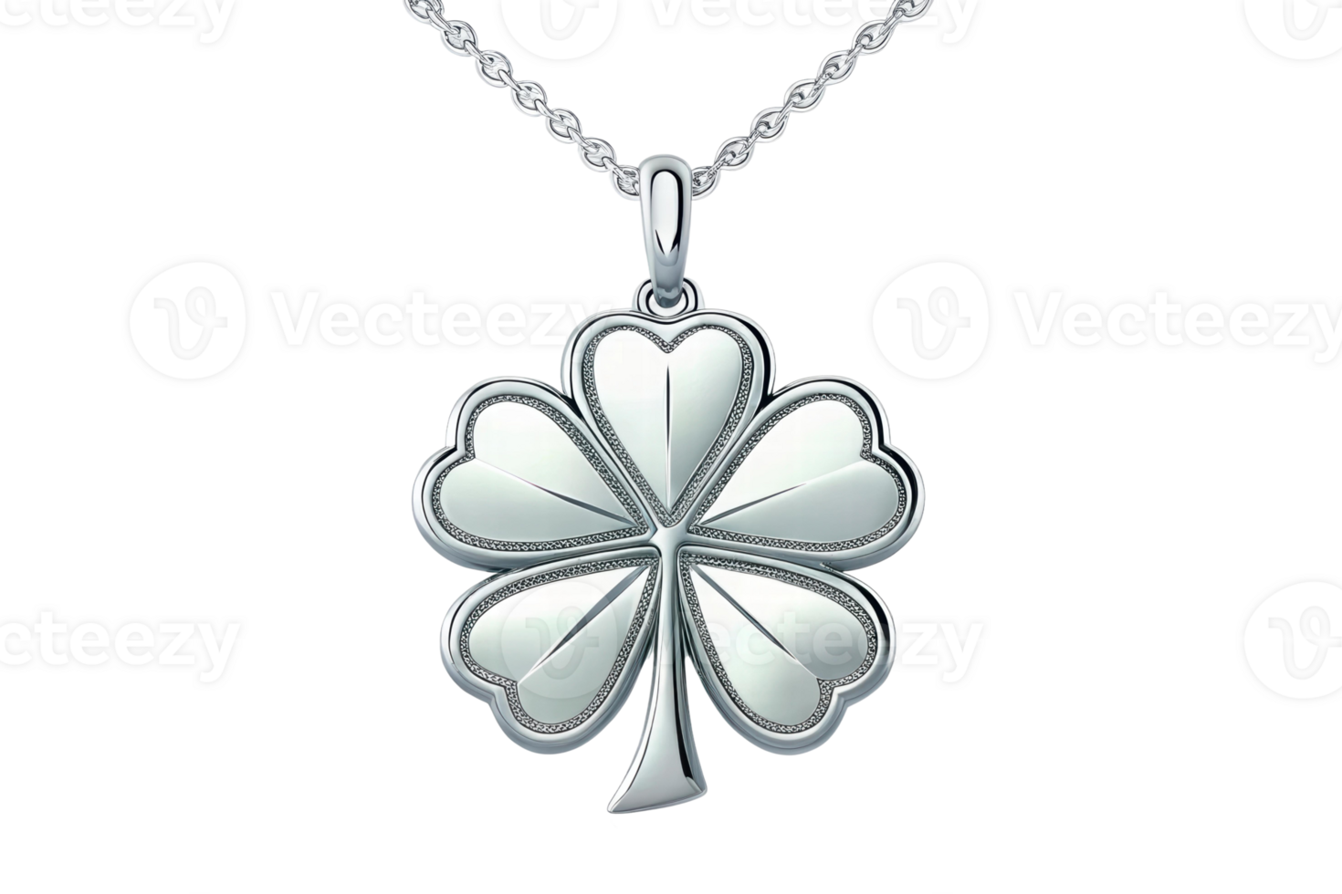 Silver four-leaf clover pendant with chain png