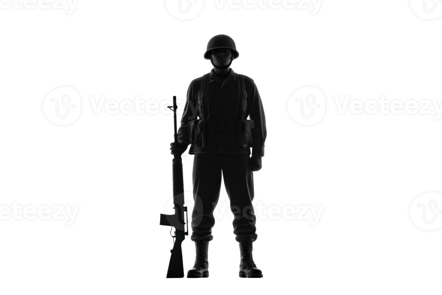 Soldier standing with rifle in silhouette form png