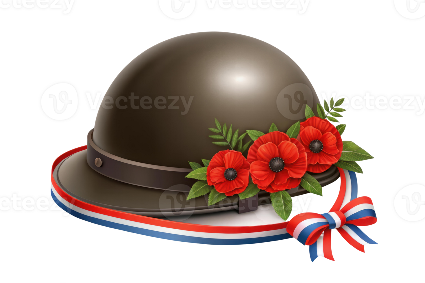 Poppy-adorned military helmet png