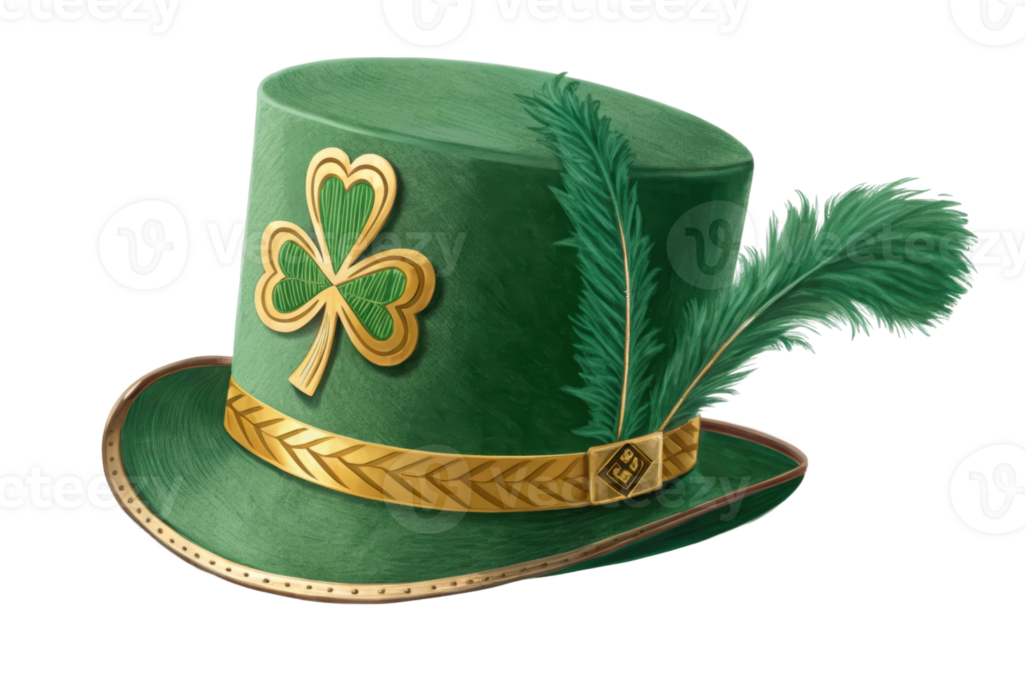 Green top hat with shamrock and feather decoration png