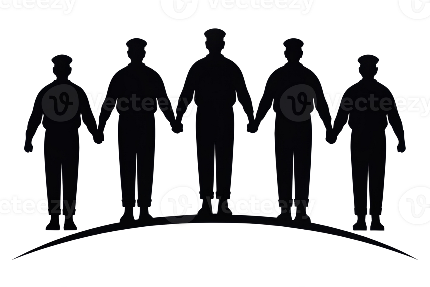 Five uniformed figures holding hands png