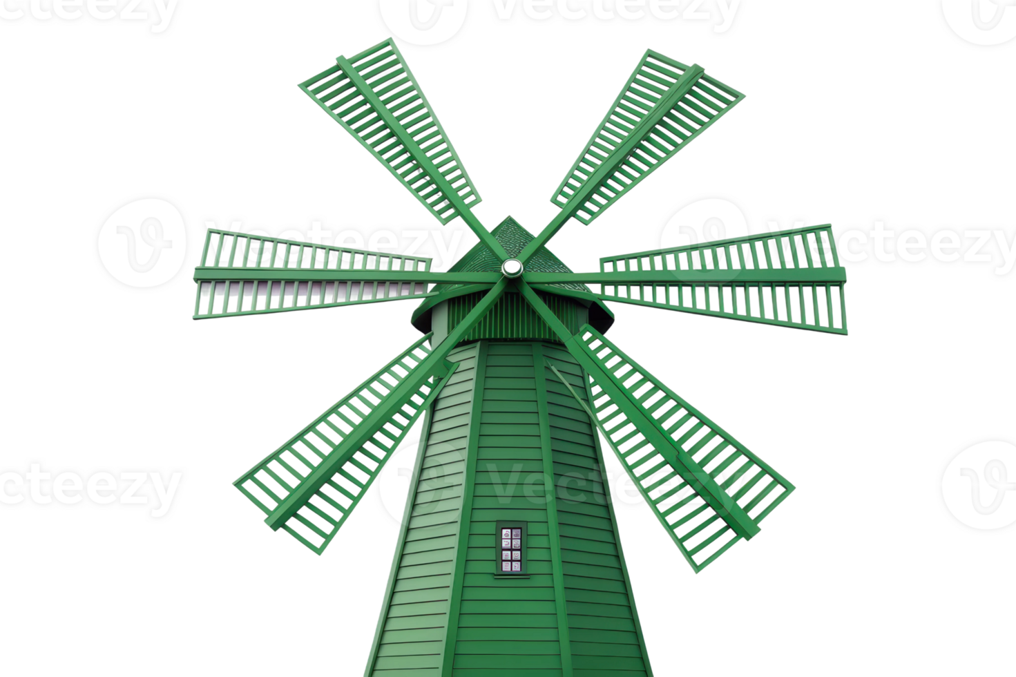 Unique green windmill with detailed blades png