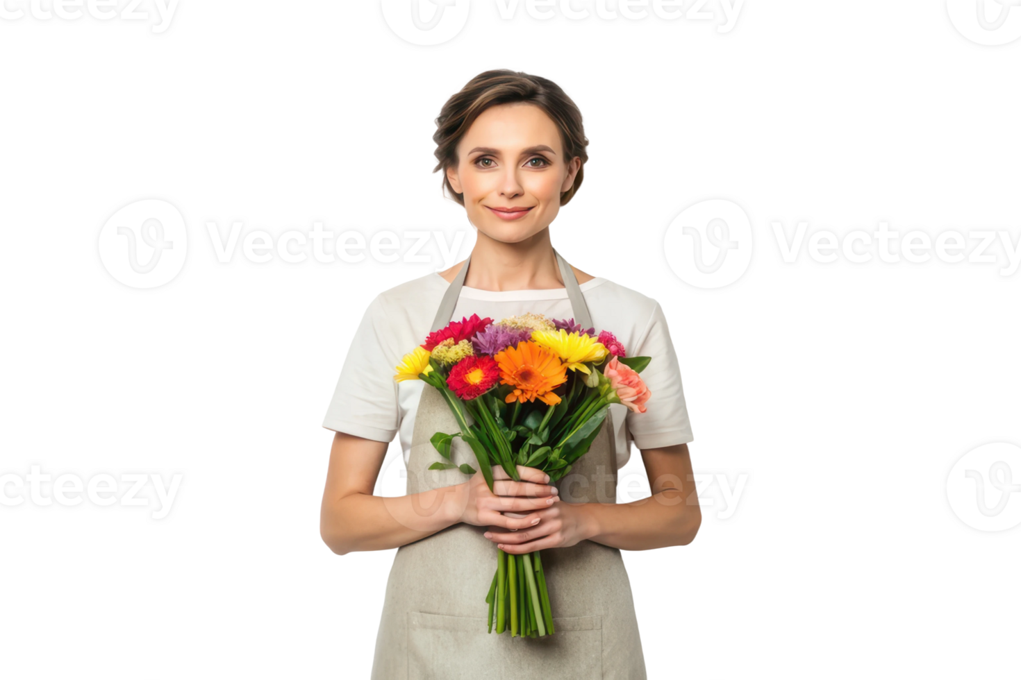 Florist with vibrant flower bouquet png