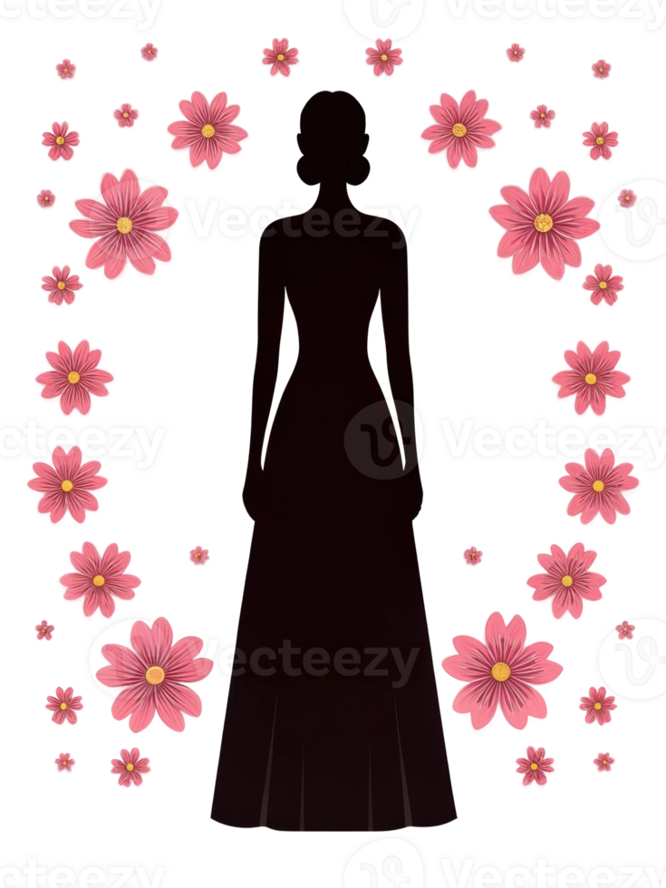 Elegant silhouette adorned with pink flowers png