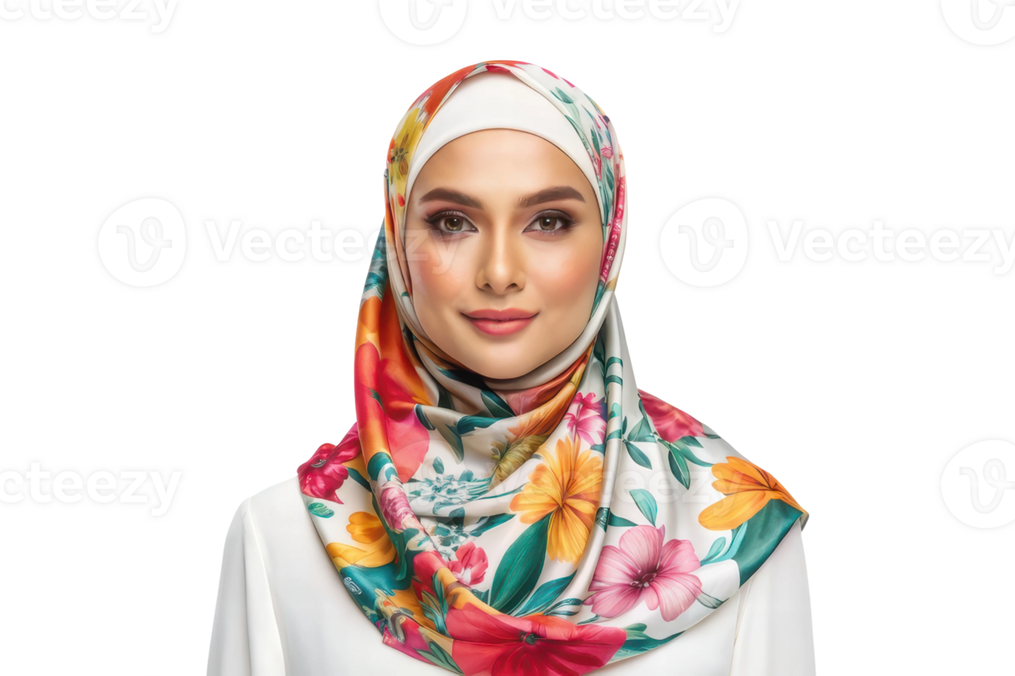 Elegant woman in floral hijab png