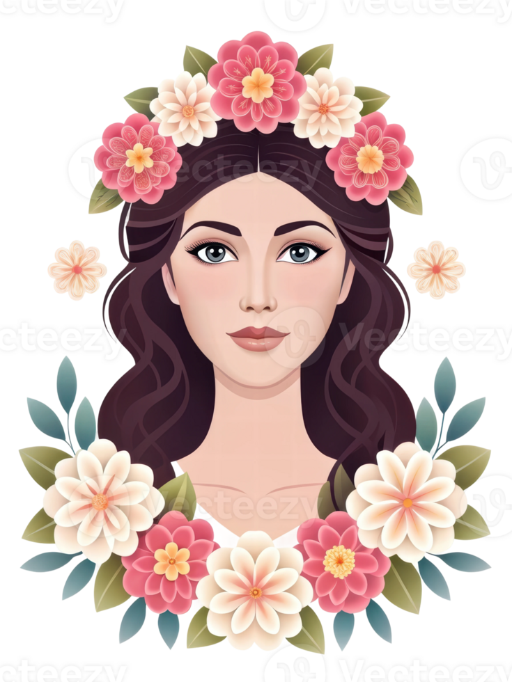 Floral portrait of a woman with long hair png