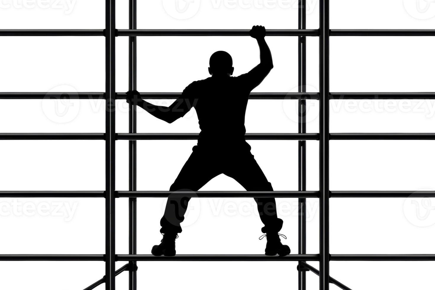 Man climbing a structure in silhouette form png