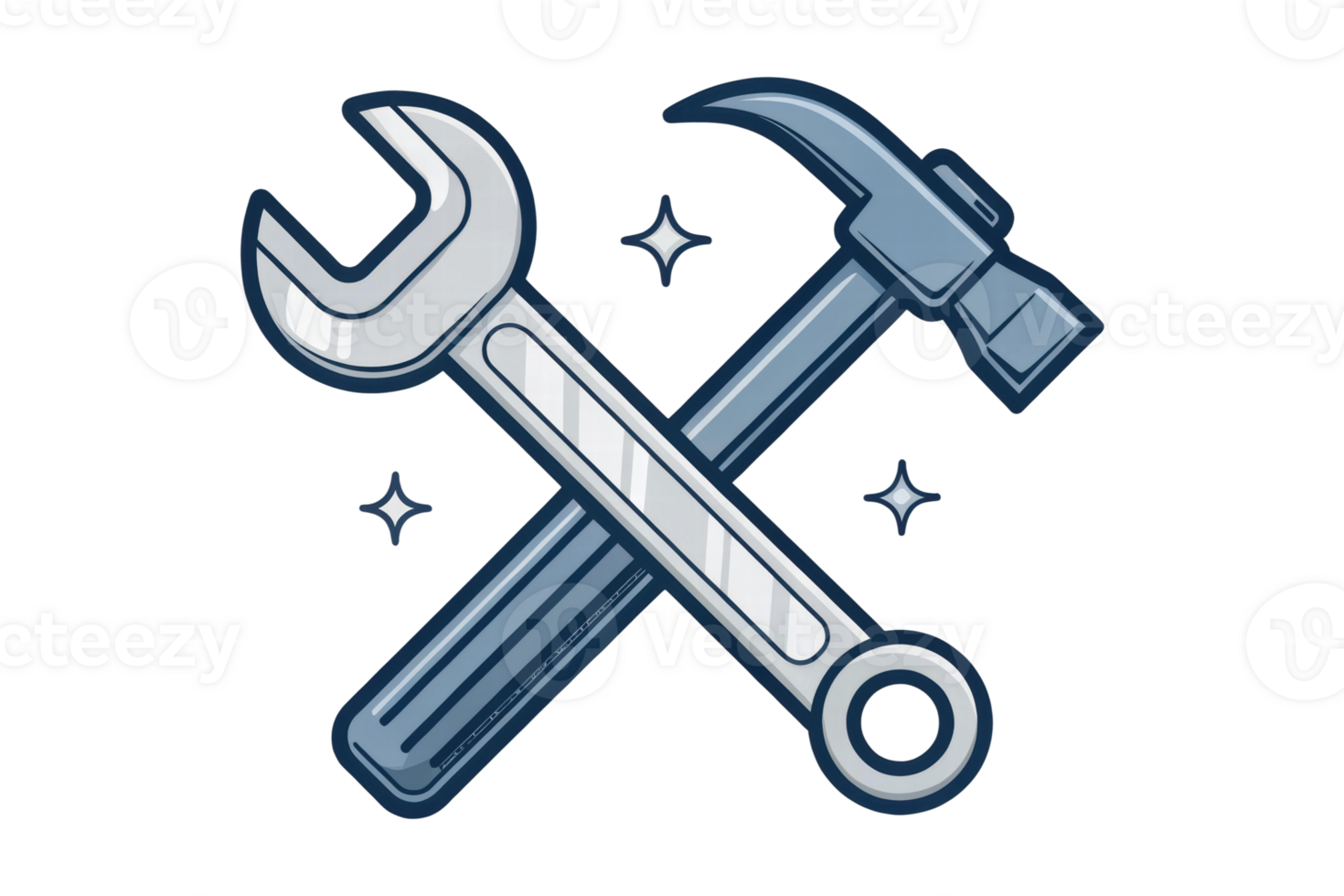 Tools crossed in design with shine and detail png