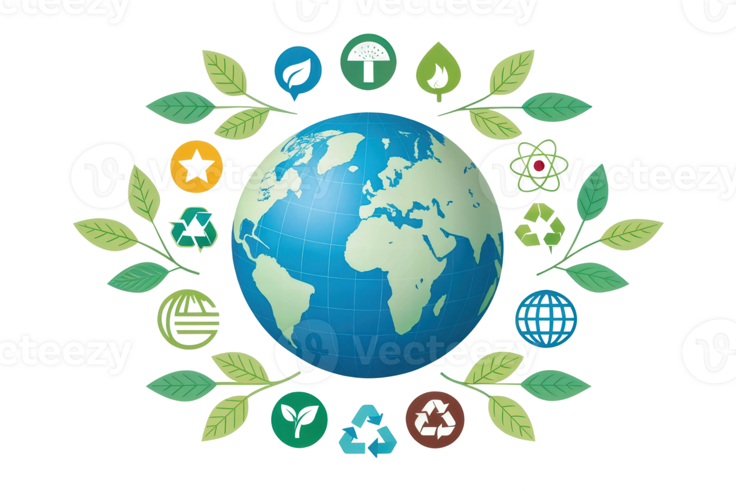 Earth with nature and sustainability symbols png