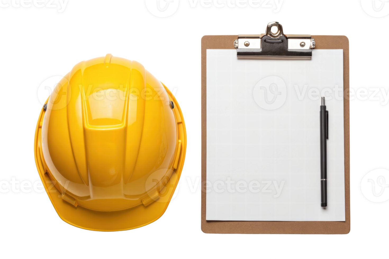 Safety gear and clipboard for construction tasks png