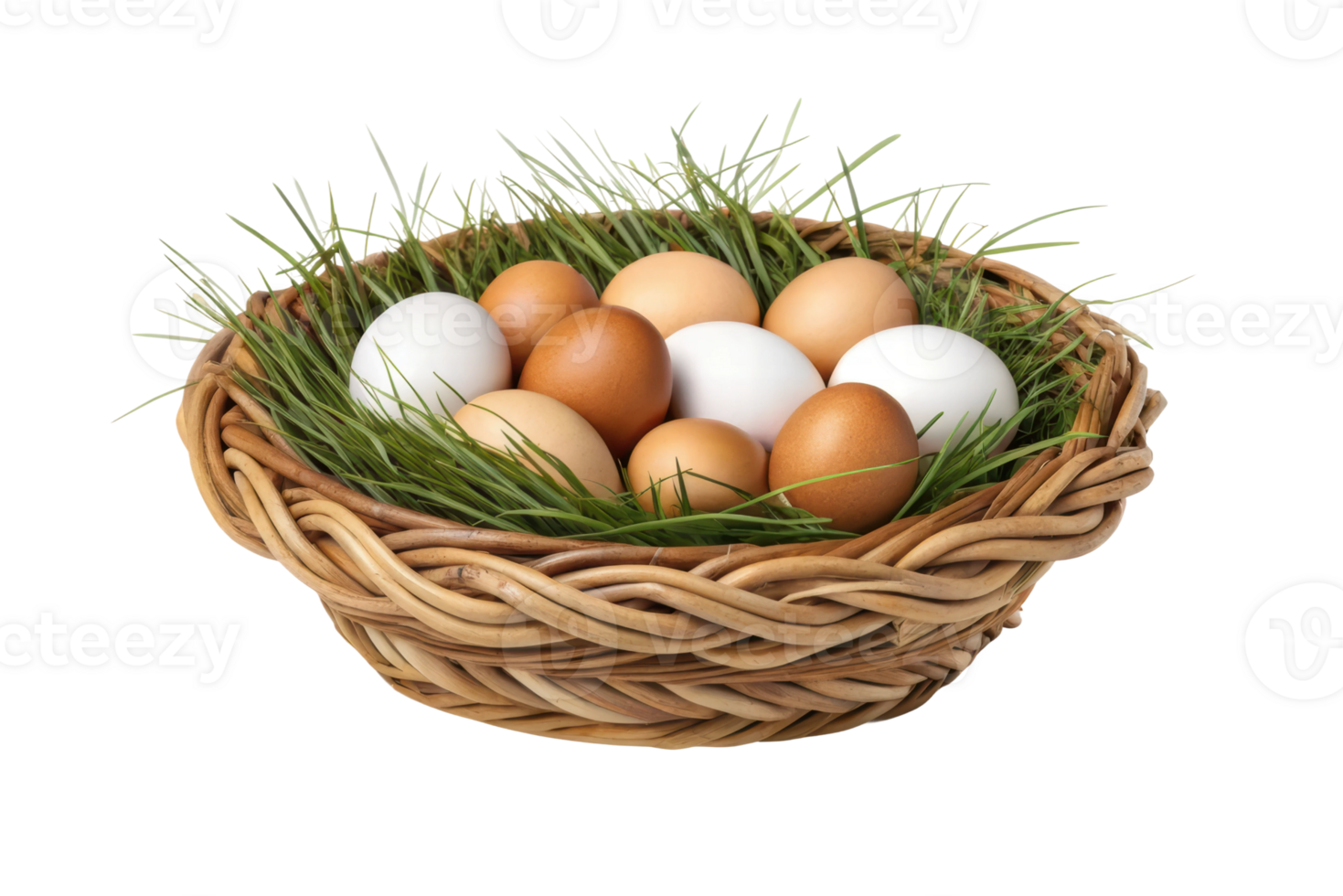 Freshly collected eggs in a woven basket png