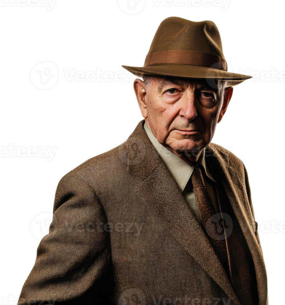 Elderly man in vintage outfit poses proudly png