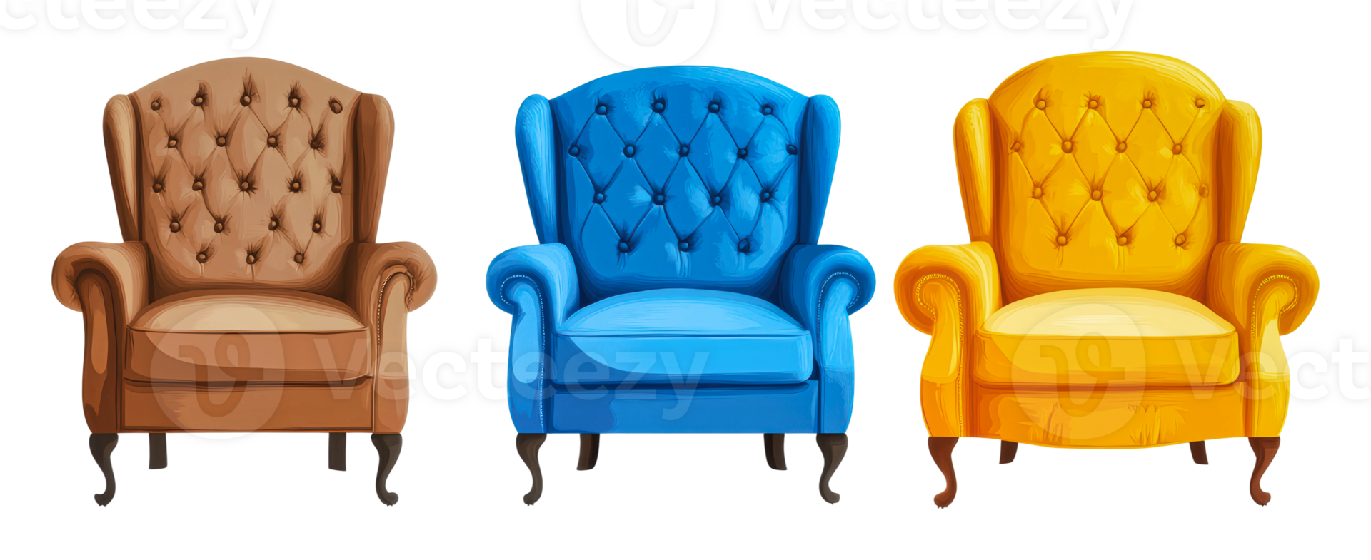 Colorful vintage armchairs in a modern setting png
