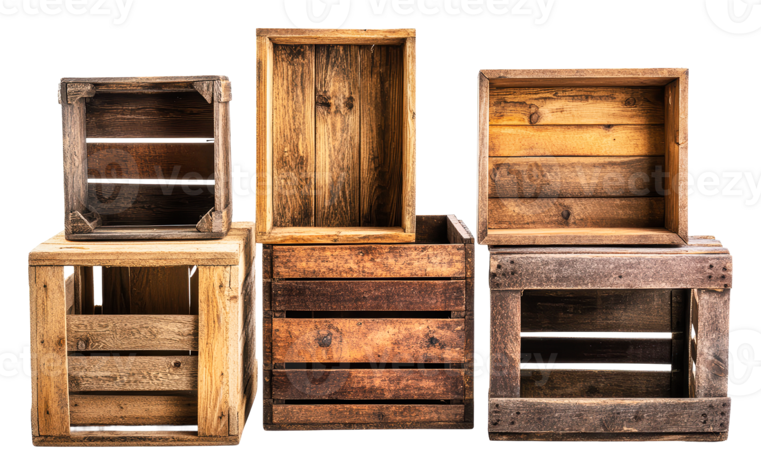 Wooden crates of various sizes arranged creatively png