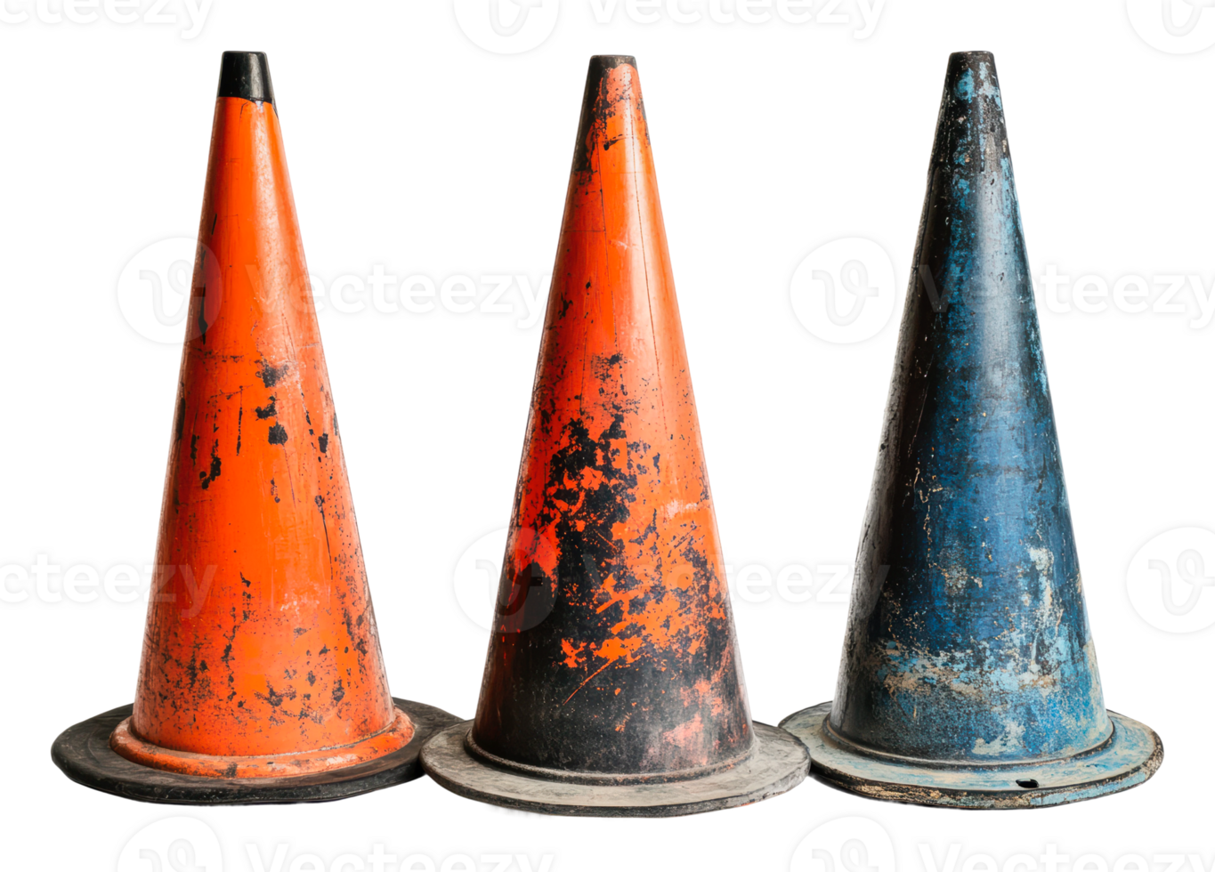 Traffic cones in various colors and conditions png