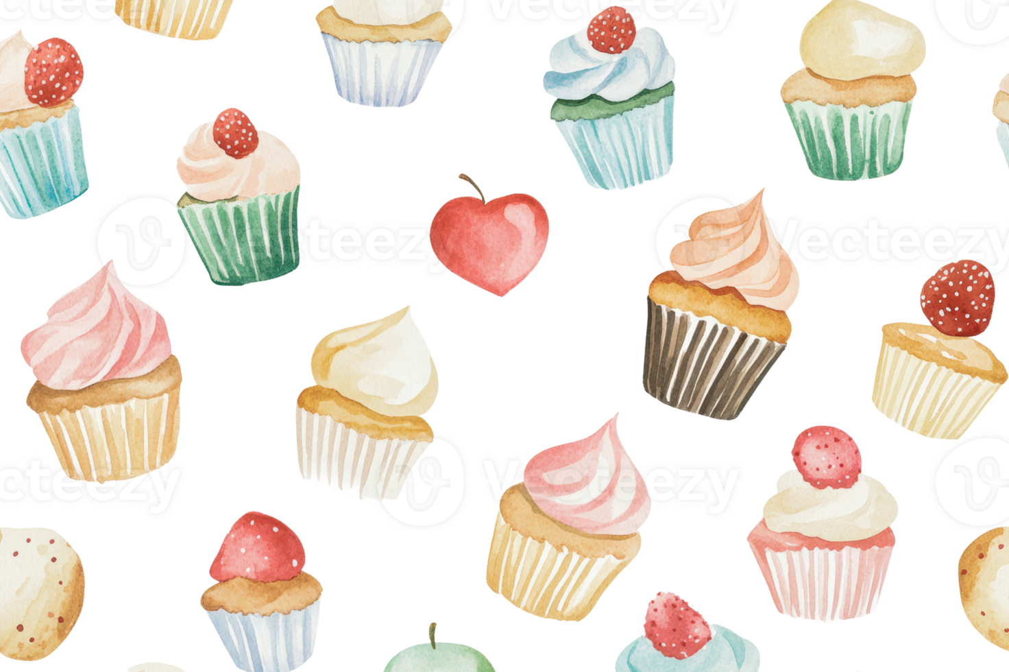 Colorful cupcake pattern on a white background png