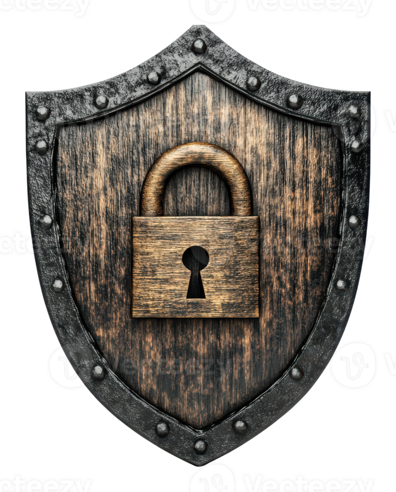 Decorative shield with a padlock design png