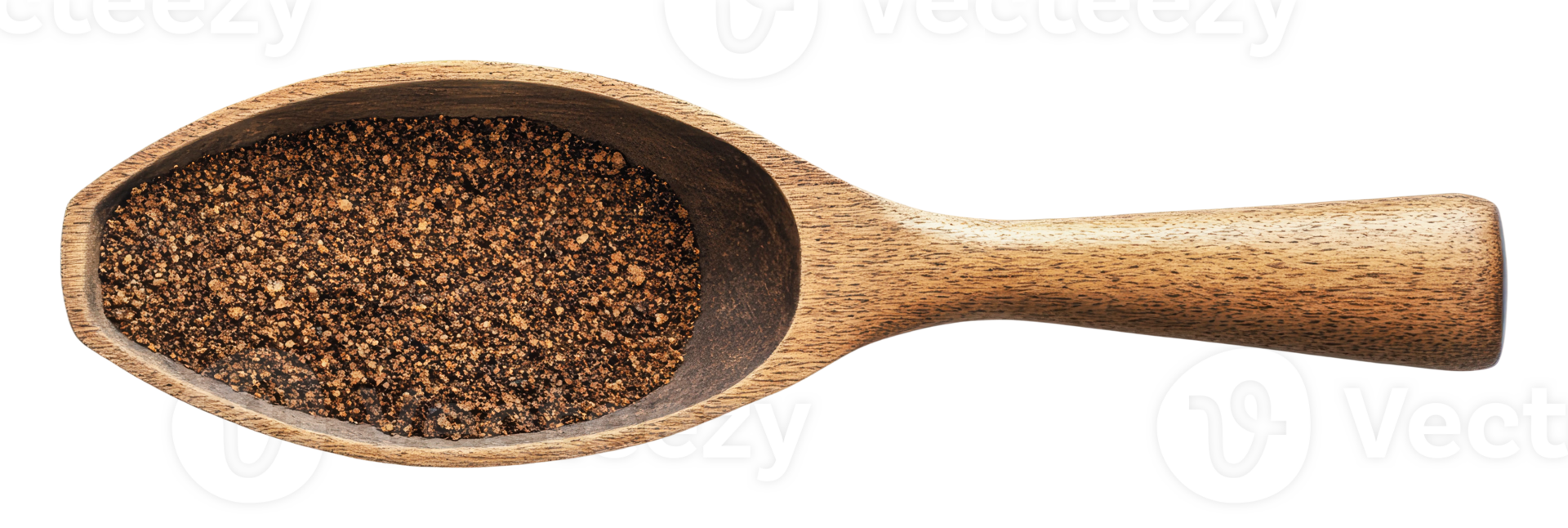 Unique wooden scoop filled with spice blend png