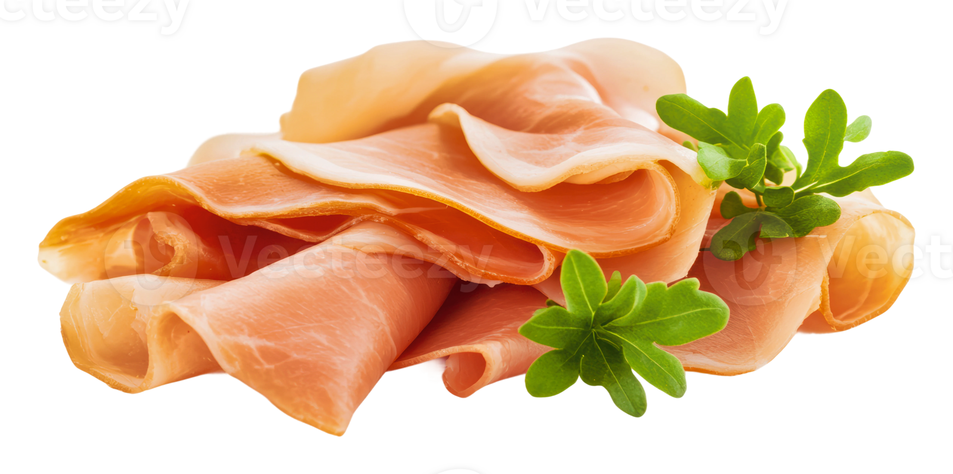 Cured meat slices with herbs on white png