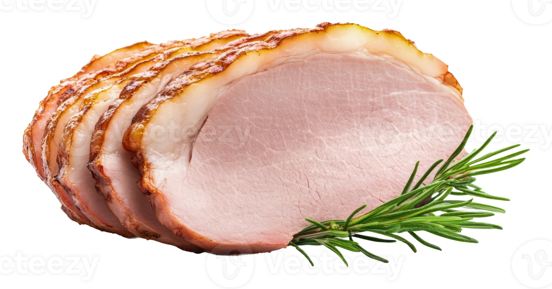 Sliced ham with garnish on a white background png