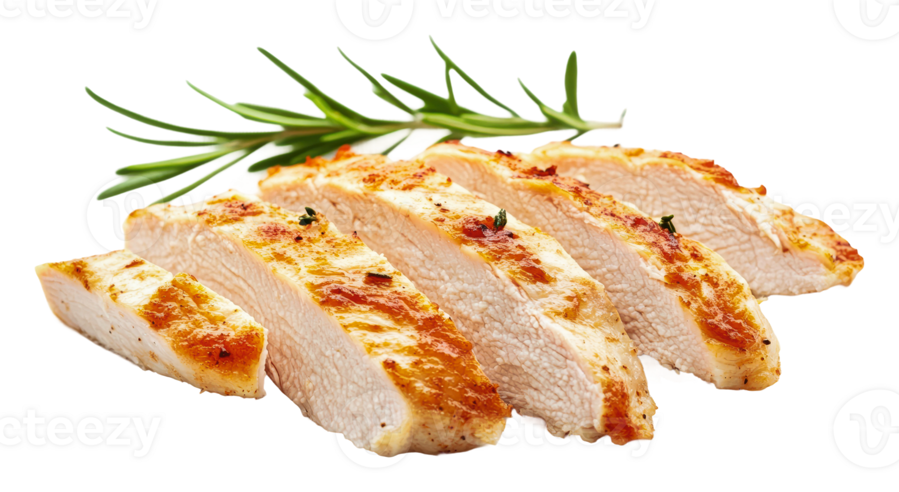 Sliced grilled chicken breast with herbs displayed png
