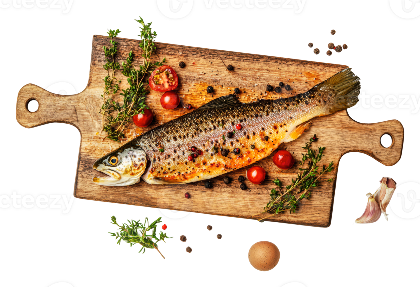 Freshly prepared trout with herbs and vegetables png