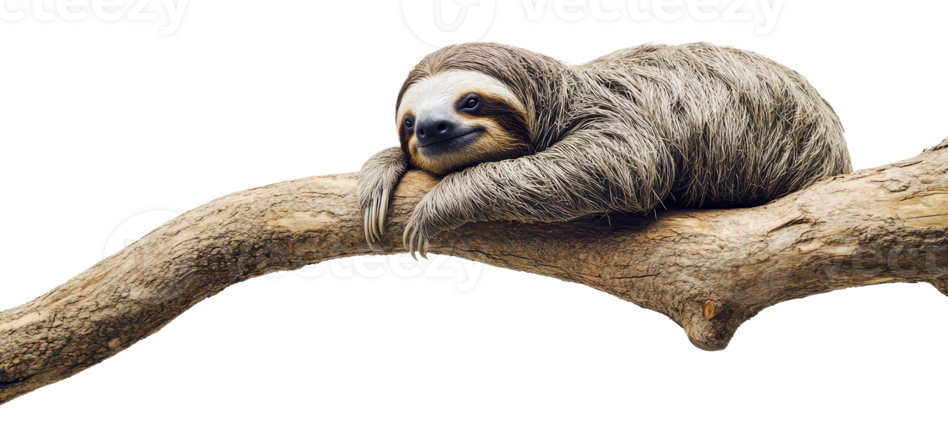 Sloth resting on a branch during the day png