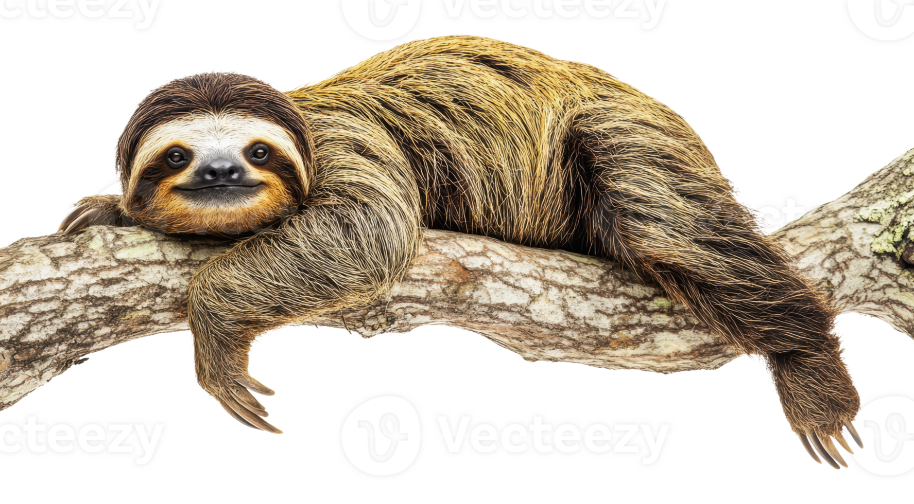 Sloth relaxing on a tree branch in nature png
