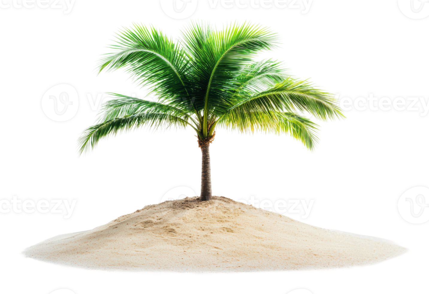 Palm tree growing on sandy beach island png