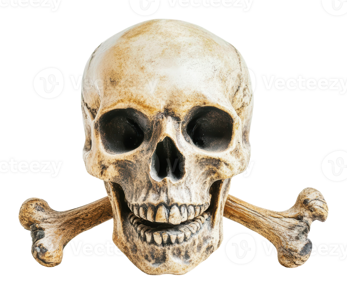 Decorative skull with crossbones on display png