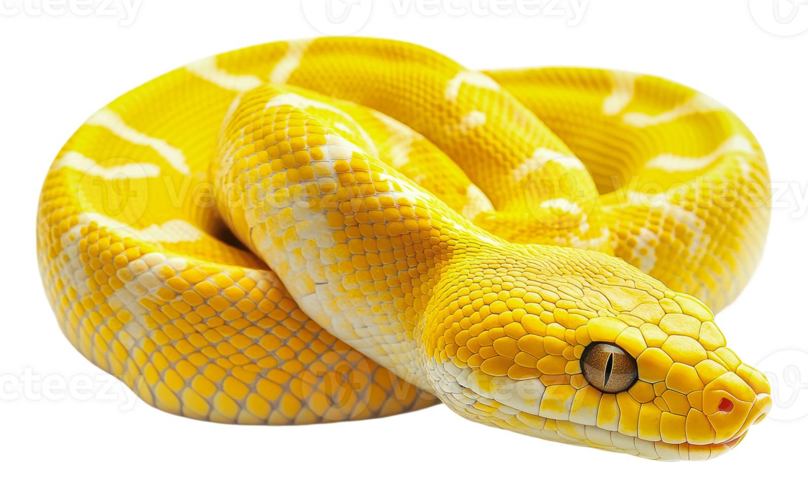 Bright yellow python curled in a resting position png