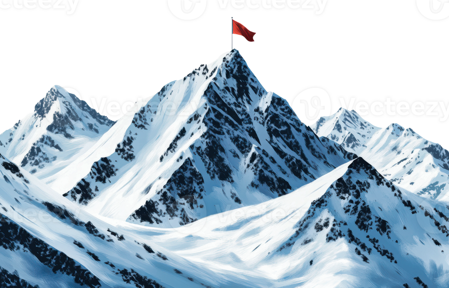 Majestic mountain peak with red flag at summit png