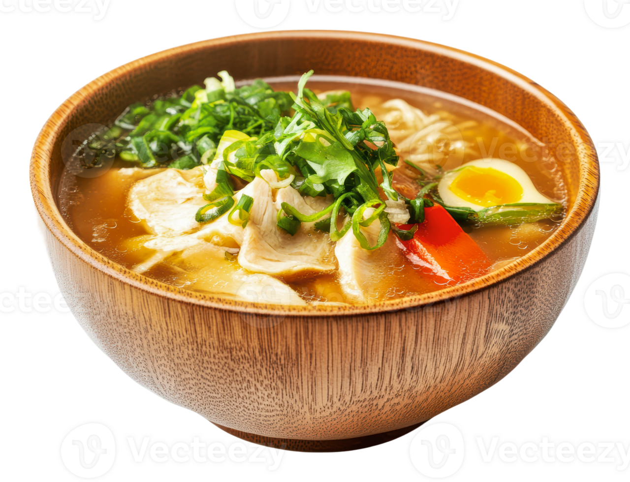 Delicious bowl of chicken noodle soup with veggies png