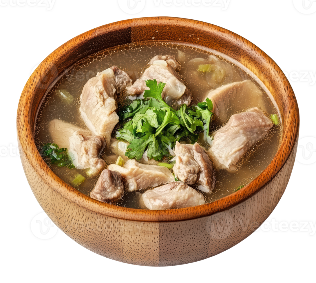 Delicious slow-cooked meat soup served warm png