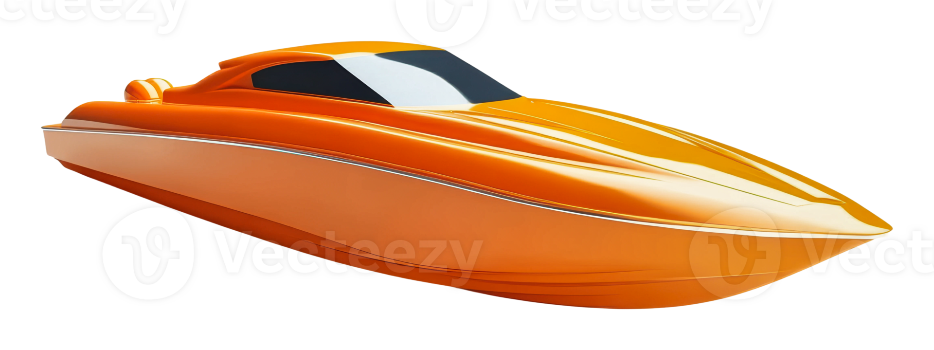 Bright orange speedboat gliding over water png