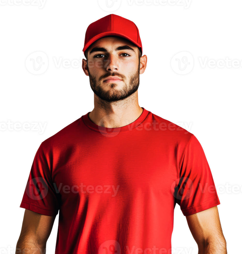 Young man wearing red clothing and cap png