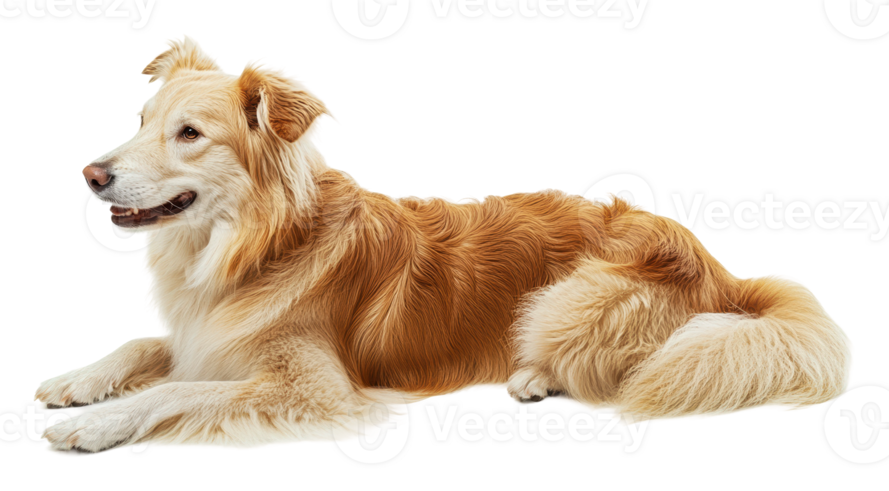 Golden retriever relaxing on a soft surface png