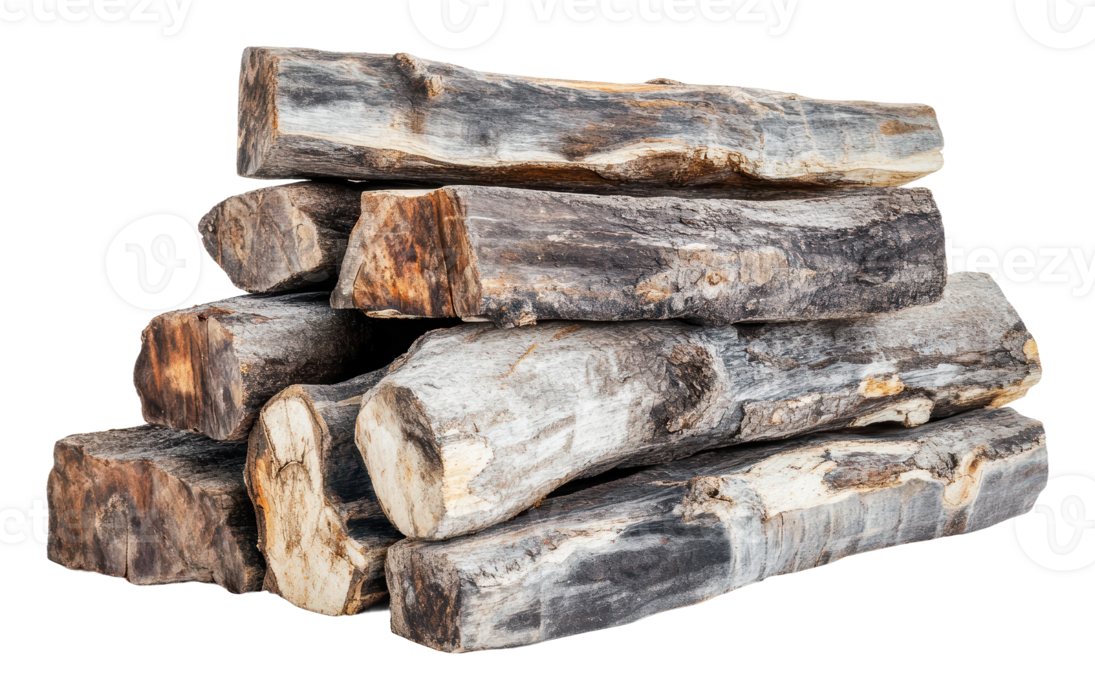 Stacked natural firewood ready for use outdoors png