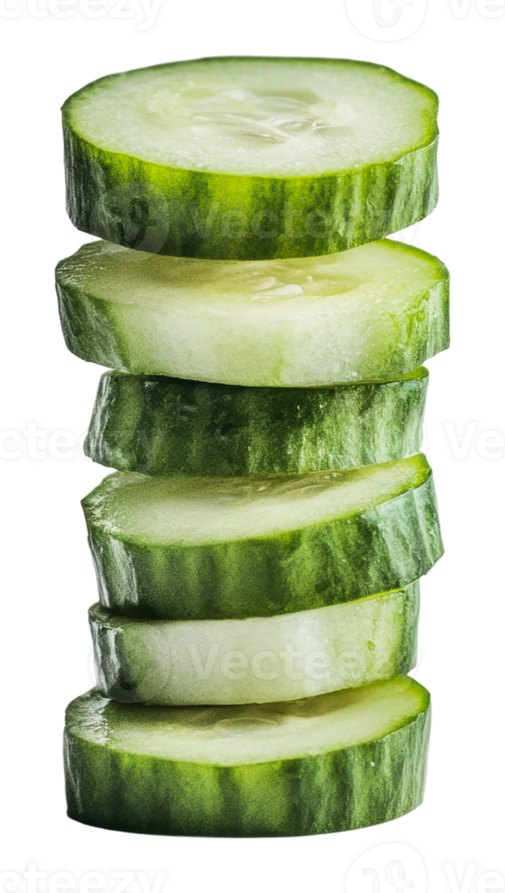 Crisp cucumber slices stacked in a neat tower png