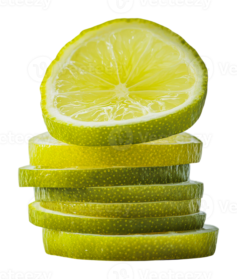 Freshly sliced lime stacked in even layers png