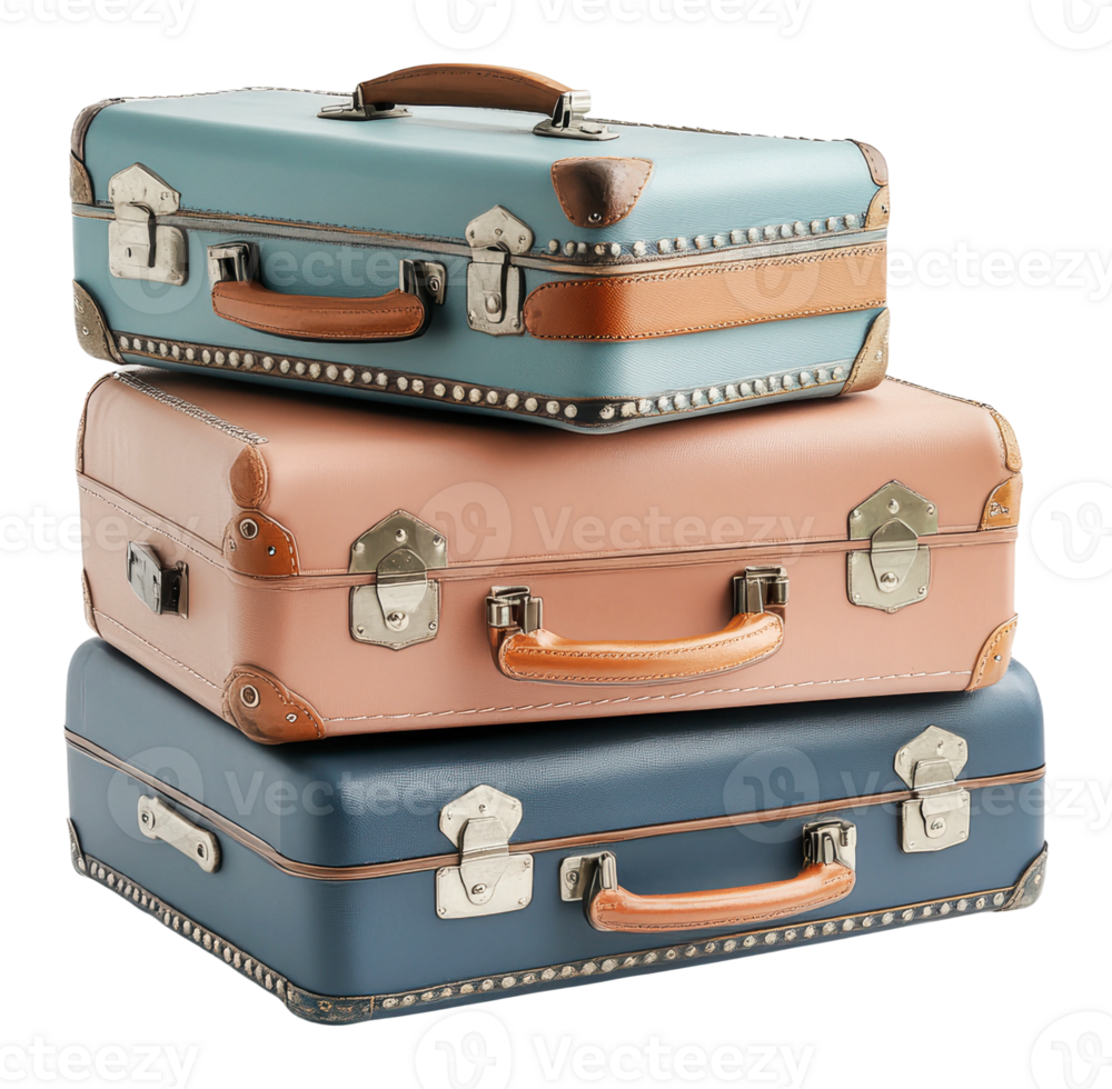 Vintage style travel luggage set in pastel colors png