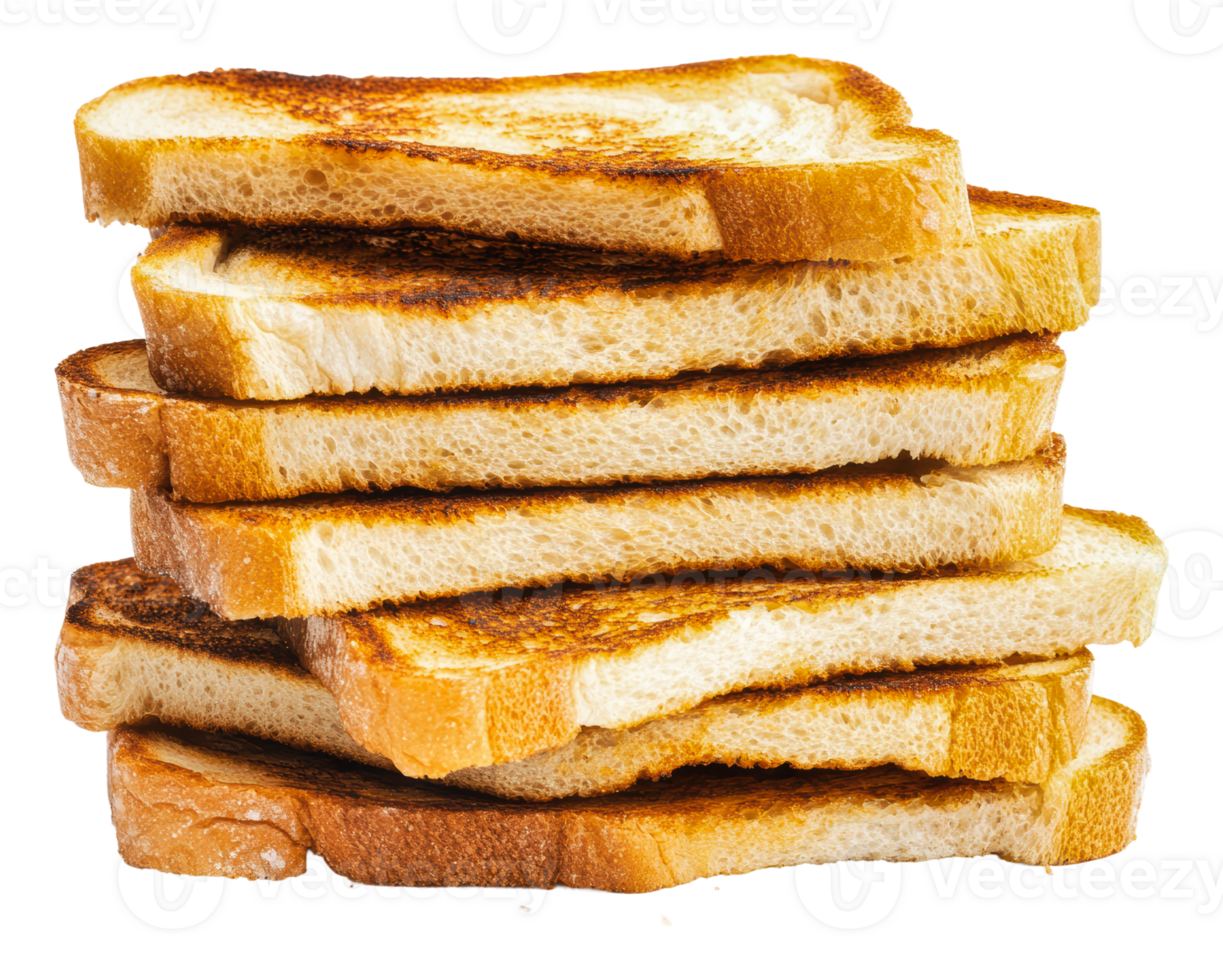 Slices of toasted bread stacked neatly in a pile png